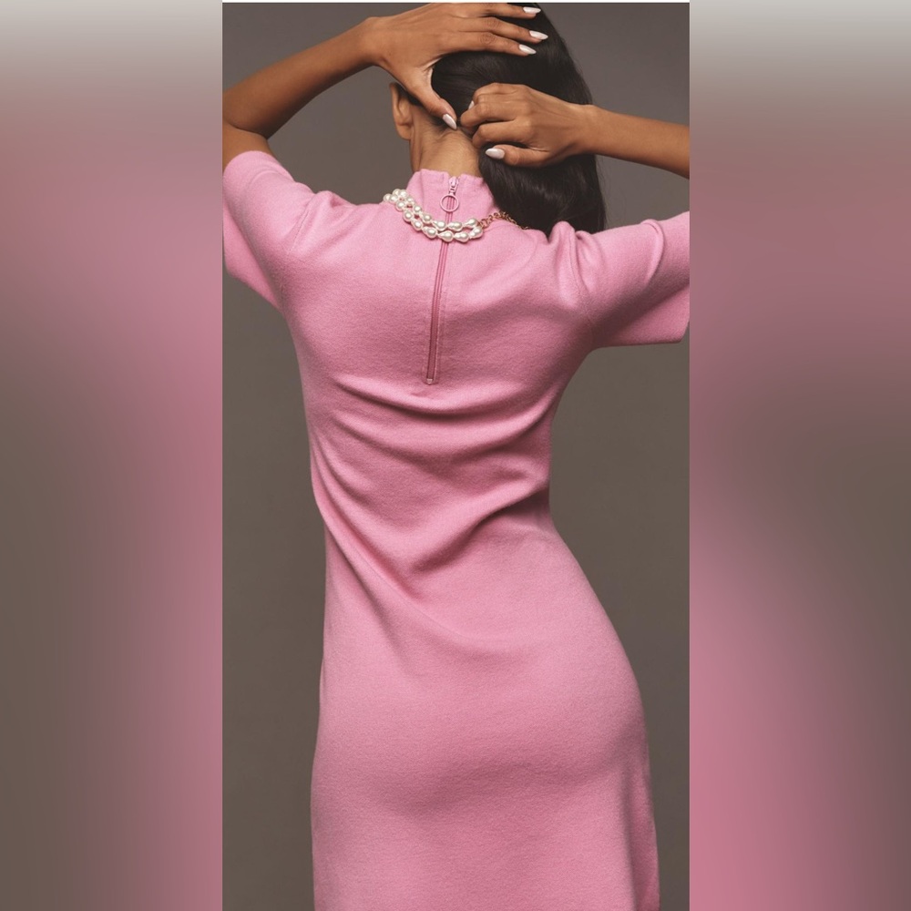 Anthropologie Nina Short-Sleeve Mock-Neck Mod Mini Dress - Pink - Small - Picture 3 of 8